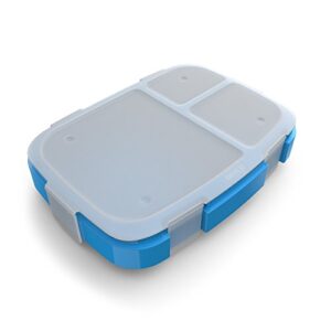 bentgo fresh tray (blue) with transparent cover - reusable, bpa-free, 4-compartment meal prep container with built-in portion control for healthy at-home meals and on-the-go lunches