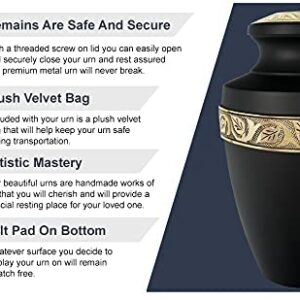 Trupoint Memorials Cremation Urns for Human Ashes - Decorative Urns, Urns for Human Ashes Female & Male, Urns for Ashes Adult Female, Funeral Urns - Black, Large