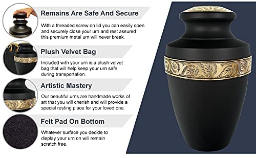 Trupoint Memorials Cremation Urns for Human Ashes - Decorative Urns, Urns for Human Ashes Female & Male, Urns for Ashes Adult Female, Funeral Urns - Black, Large