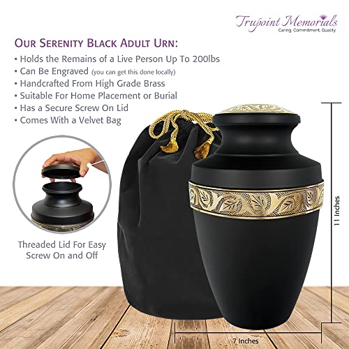 Trupoint Memorials Cremation Urns for Human Ashes - Decorative Urns, Urns for Human Ashes Female & Male, Urns for Ashes Adult Female, Funeral Urns - Black, Large