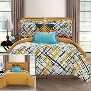 Chic Home Abstract 7 Piece Reversible Comforter Print Design Bed in a Bag-Sheet Set Decorative Pillows Shams Included/XL Size, Twin, Gold