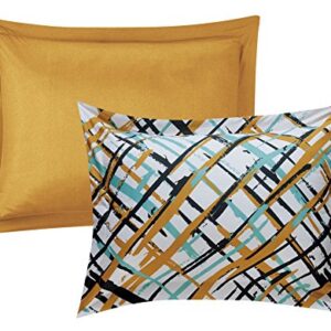 Chic Home Abstract 7 Piece Reversible Comforter Print Design Bed in a Bag-Sheet Set Decorative Pillows Shams Included/XL Size, Twin, Gold