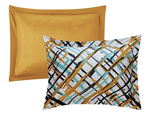 Chic Home Abstract 7 Piece Reversible Comforter Print Design Bed in a Bag-Sheet Set Decorative Pillows Shams Included/XL Size, Twin, Gold