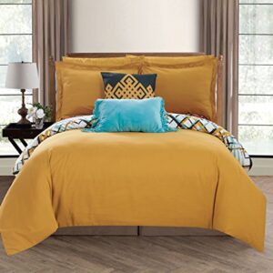 Chic Home Abstract 7 Piece Reversible Comforter Print Design Bed in a Bag-Sheet Set Decorative Pillows Shams Included/XL Size, Twin, Gold