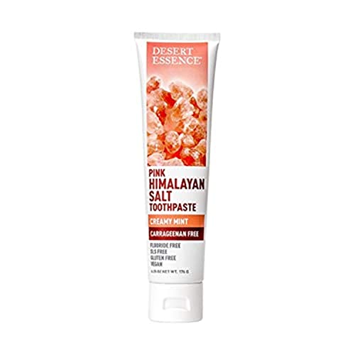 Desert Essence Pink Himalayan Salt Carrageenan Free Toothpaste 6.5 oz - Non-GMO, Gluten Free, Vegan, Cruelty Free, Fluoride Free - Eco-Harvest Tea Tree Oil - Fights Cavity-Forming Sugar Acids