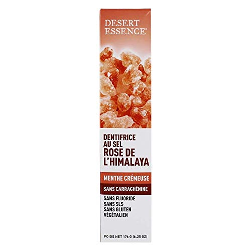 Desert Essence Pink Himalayan Salt Carrageenan Free Toothpaste 6.5 oz - Non-GMO, Gluten Free, Vegan, Cruelty Free, Fluoride Free - Eco-Harvest Tea Tree Oil - Fights Cavity-Forming Sugar Acids