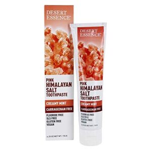 Desert Essence Pink Himalayan Salt Carrageenan Free Toothpaste 6.5 oz - Non-GMO, Gluten Free, Vegan, Cruelty Free, Fluoride Free - Eco-Harvest Tea Tree Oil - Fights Cavity-Forming Sugar Acids