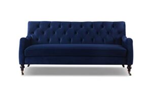 jennifer taylor home xander tufted sofa metal casters, navy blue