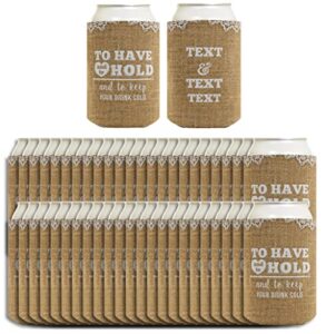 to have and to hold custom name wedding coolie 48-pack custom can coolie coolies simulated burlap