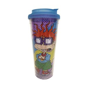 silver buffalo nickelodeon's rugrats chuckie double walled plastic travel mug, 24-ounce, multicolor