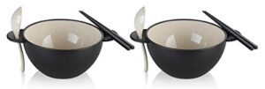 ozeri earth ramen bowl set, made from plant-derived and other natural materials,993 ml, one size, black with beige, 6-piece