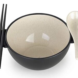 Ozeri Earth Ramen Bowl Set, Made from Plant-Derived and Other Natural Materials,993 ml, One Size, Black with Beige, 6-Piece