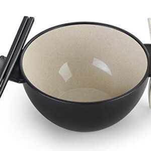 Ozeri Earth Ramen Bowl Set, Made from Plant-Derived and Other Natural Materials,993 ml, One Size, Black with Beige, 6-Piece