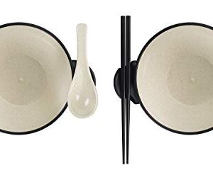 Ozeri Earth Ramen Bowl Set, Made from Plant-Derived and Other Natural Materials,993 ml, One Size, Black with Beige, 6-Piece