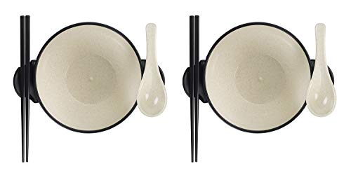 Ozeri Earth Ramen Bowl Set, Made from Plant-Derived and Other Natural Materials,993 ml, One Size, Black with Beige, 6-Piece