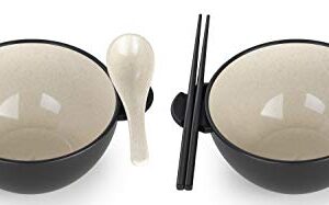 Ozeri Earth Ramen Bowl Set, Made from Plant-Derived and Other Natural Materials,993 ml, One Size, Black with Beige, 6-Piece