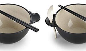 Ozeri Earth Ramen Bowl Set, Made from Plant-Derived and Other Natural Materials,993 ml, One Size, Black with Beige, 6-Piece