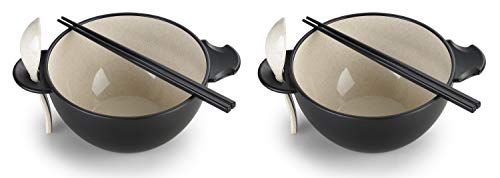 Ozeri Earth Ramen Bowl Set, Made from Plant-Derived and Other Natural Materials,993 ml, One Size, Black with Beige, 6-Piece