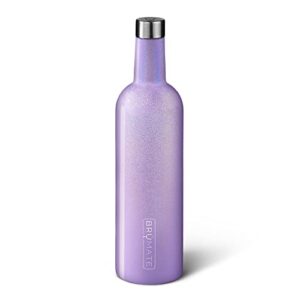 brümate winesulator 25 oz triple-walled insulated wine canteen made of stainless steel, 24-hour temperature retention, shatterproof, comes with matching silicone funnel (glitter violet)