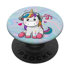 cute sitting unicorn music headphones unicorn swirl popsockets popgrip: swappable grip for phones & tablets