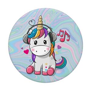 Cute Sitting Unicorn Music Headphones Unicorn Swirl PopSockets PopGrip: Swappable Grip for Phones & Tablets