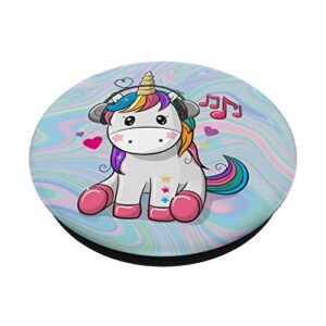 Cute Sitting Unicorn Music Headphones Unicorn Swirl PopSockets PopGrip: Swappable Grip for Phones & Tablets