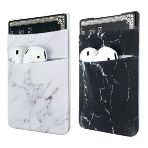 ucolor two pack phone card holder stretchy lycra wallet pocket credit card id case pouch sleeve 3m adhesive sticker on iphone samsung galaxy android smartphones (black white marble)
