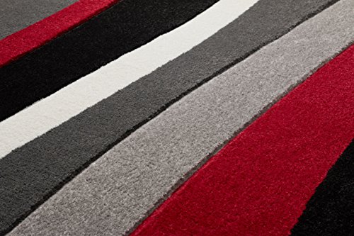 Well Woven Red Rad Waves Modern Geometric Stripes 7'10" x 9'10" Area Rug