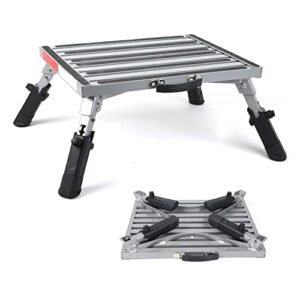 prime 1 safety rv steps extra large platform 19in x 14.5in extra size rv folding step stool and ladder, 600lbs, height adjustable, aluminium with reflective stripe, anti-slip surface and extra grip