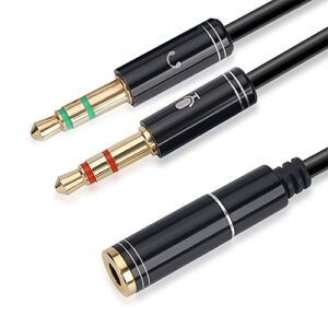 nanyi 3.5mm 4 pin female to 2x3.5mm 3 pin male headphone converter head audio splitter y adapter cable, 0.3m 1ft (black)