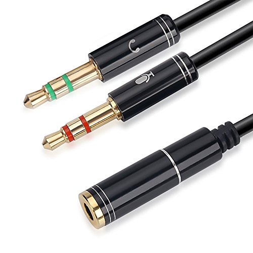 NANYI 3.5mm 4 Pin Female to 2x3.5mm 3 Pin Male Headphone Converter Head Audio Splitter Y Adapter Cable, 0.3M 1FT (Black)