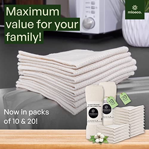 mioeco 10 Pack Kitchen Paper Towels Washable - Super Absorbent Natural Paper Towels - Natural Cotton - Reusable, Absorbent, Paperless Kitchen Dish Cloths - 100% Organic Cotton Dish Towels