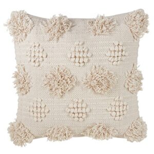 saro lifestyle handira collection down filled cotton pillow pom moroccan design, 18", ivory