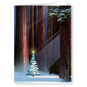 christmas tree in the forest holiday card - 18 christmas cards & envelopes -usa made- winter holiday forest (standard)