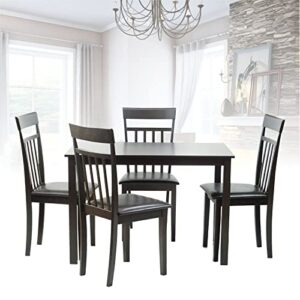 dining kitchen set of 5 pc table and 4 side warm chairs solid wooden espresso black finish