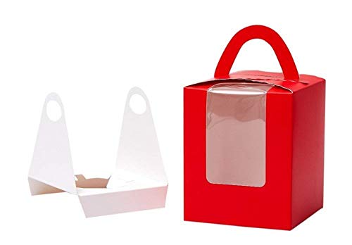 Walk Arrive Cupcake Box Clear Display Window with Strong Handle and Secure Insert Cake Box Bakery Box Cupcake Carrier Cupcake Holder Container for Baby Shower Wedding Birthday Festival Party (10, Red)