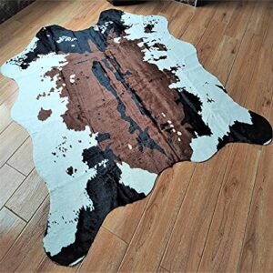 jaccaws cowhide rug,4.6 x 5.2 feet faux cow print area rug tricolor cow skin rug for bedroom living room kids room western decor,animal print rug with non-slip backing. (brown)