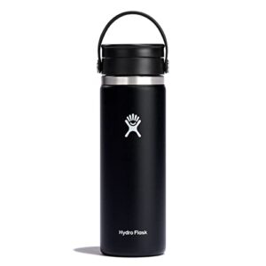 hydro flask wide mouth bottle with flex sip lid - insulated water bottle travel cup coffee mug black 20 oz