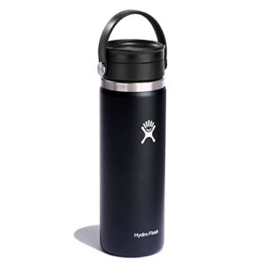 Hydro Flask Wide Mouth Bottle with Flex Sip Lid - Insulated Water Bottle Travel Cup Coffee Mug Black 20 oz