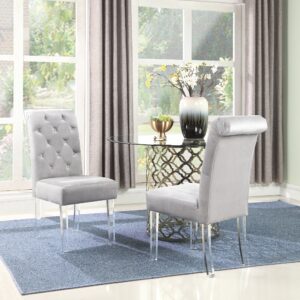 Iconic Home Sharon Dining Side Chair Button Tufted Velvet Upholstered Acrylic Legs (Set of 2) Modern Contemporary, Silver