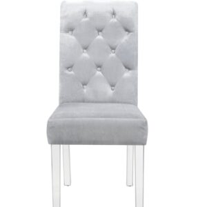 Iconic Home Sharon Dining Side Chair Button Tufted Velvet Upholstered Acrylic Legs (Set of 2) Modern Contemporary, Silver