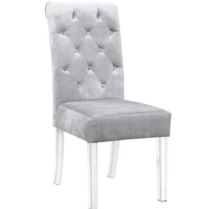 Iconic Home Sharon Dining Side Chair Button Tufted Velvet Upholstered Acrylic Legs (Set of 2) Modern Contemporary, Silver