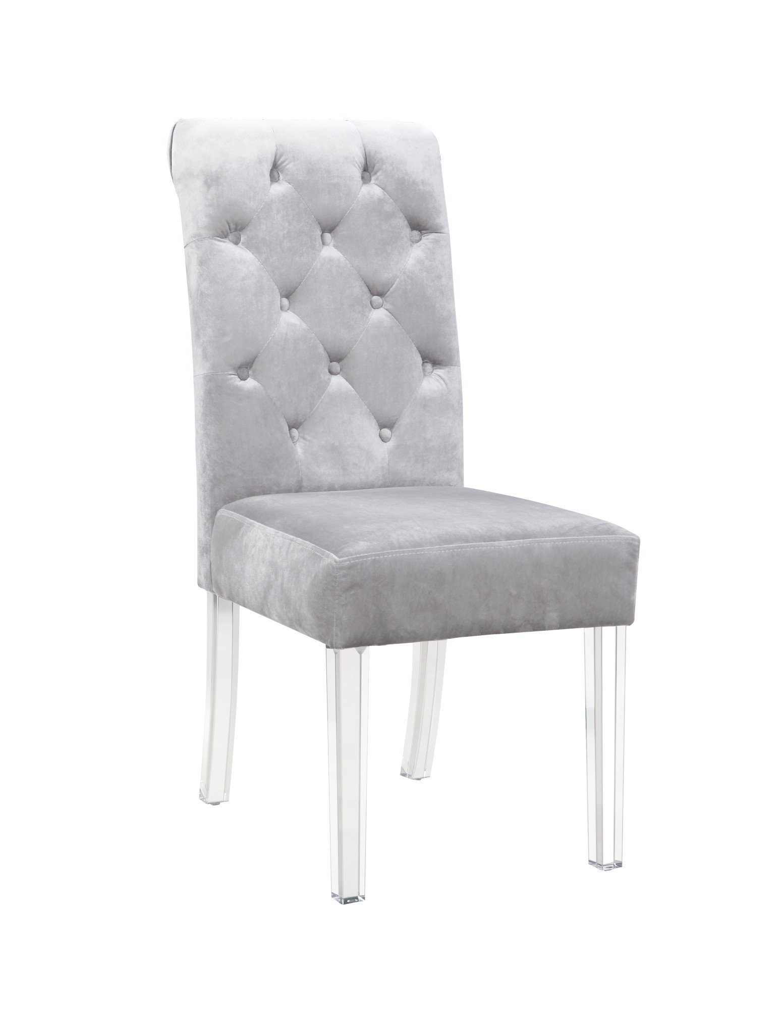 Iconic Home Sharon Dining Side Chair Button Tufted Velvet Upholstered Acrylic Legs (Set of 2) Modern Contemporary, Silver
