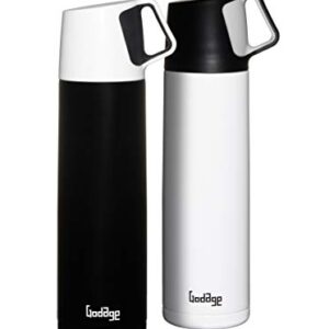 GODAGE Stainless Steel Double Wall Coffee Thermos, Vacuum Bottle, Amazing Temperature Retention Effect, for Hot and Cold, Leak and Sweat Proof, Built in Cup, 17 Ounce (500ml), BPA Free (Black)