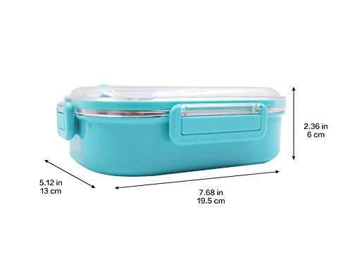 FINEX Frozen Blue Bento Box Container Set with Clear Lid & Spoon - Princess Elsa Anna Olaf Snowman