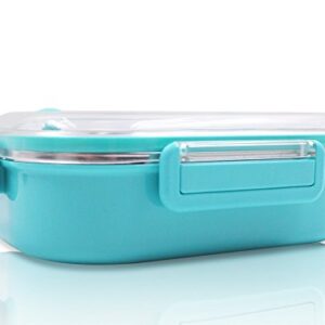 FINEX Frozen Blue Bento Box Container Set with Clear Lid & Spoon - Princess Elsa Anna Olaf Snowman