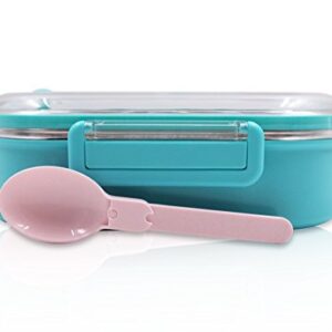 FINEX Frozen Blue Bento Box Container Set with Clear Lid & Spoon - Princess Elsa Anna Olaf Snowman