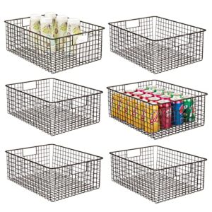 mdesign metal wire food storage basket organizer with handles for organizing kitchen cabinets, pantry shelf, bathroom, laundry room, closets, garage - concerto collection - 6 pack - bronze