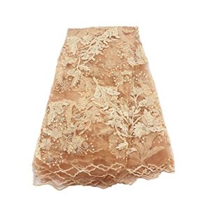 aisunne african lace fabrics 5 yards nigerian french lace fabric 3d butterfuly fashion embroidered and beading for wedding party dresses (apricot)