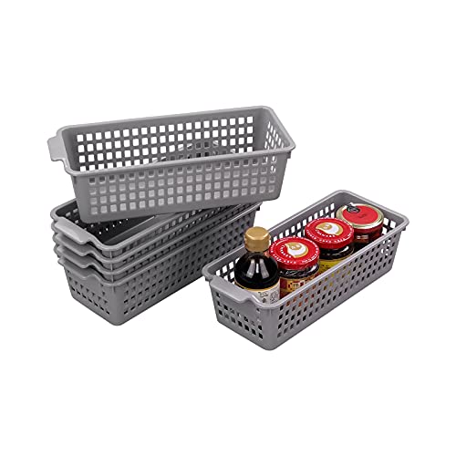 Ggbin Grey Plastic Storage Basket, Small Basket Bins, 6 Packs